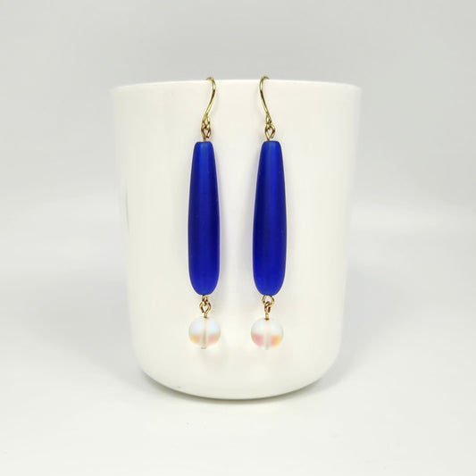 Indigo Recycled Glass + Drop Earrings