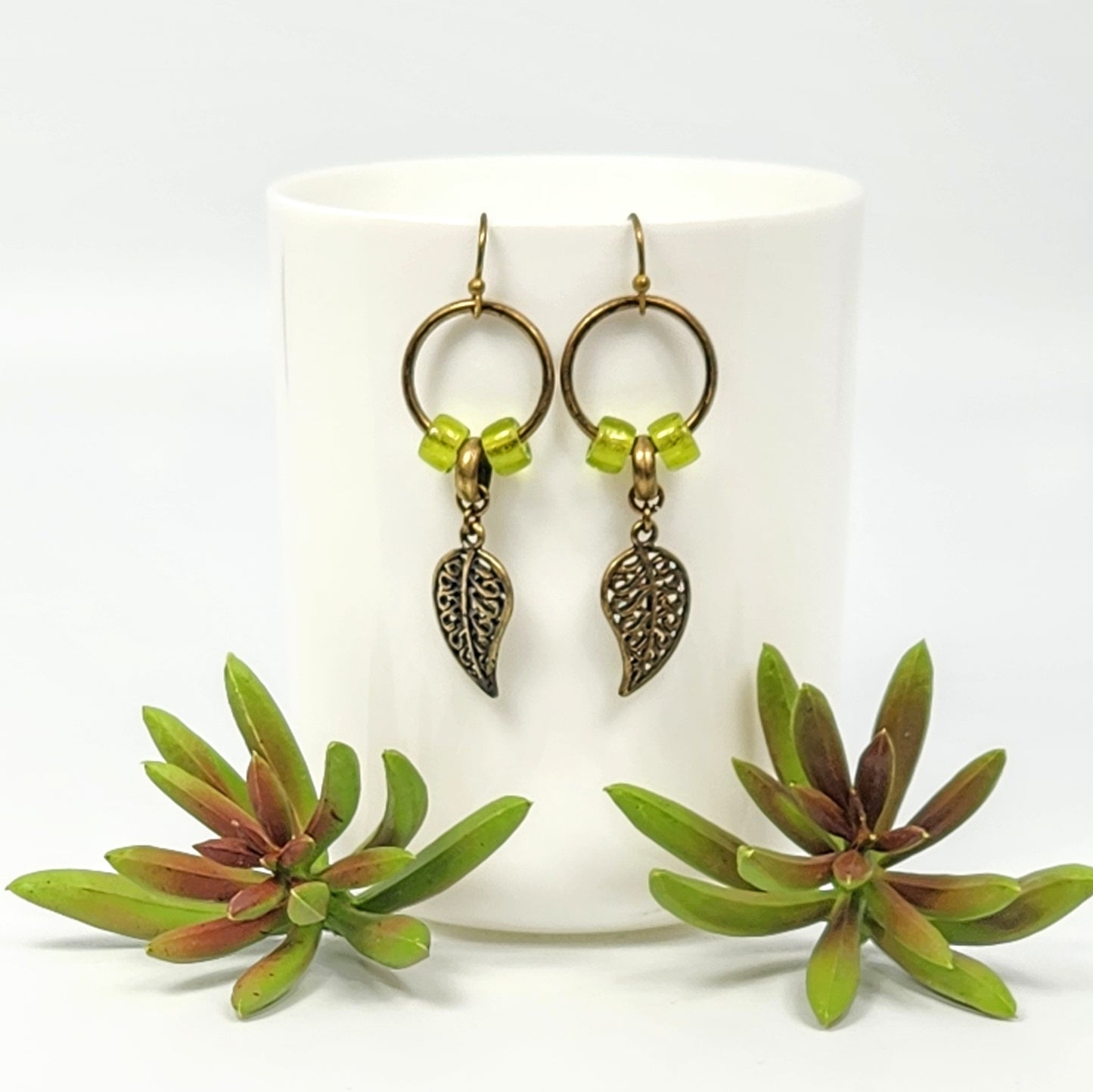 Leaves + Czech Glass Earrings