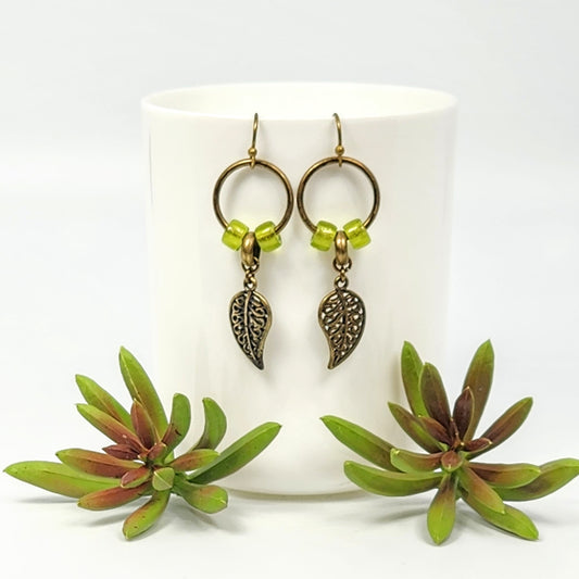 Leaves + Czech Glass Earrings