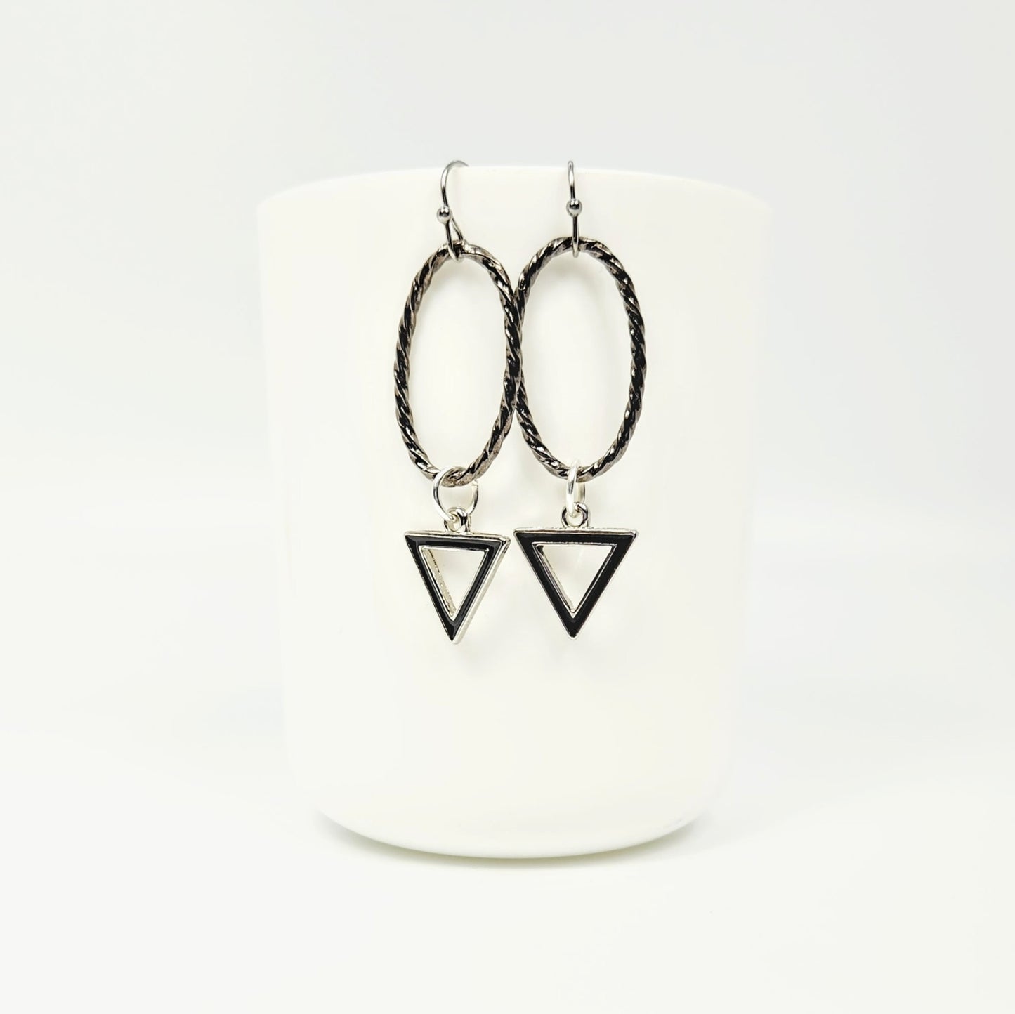 Gunmetal Oval Link + Triangle Earrings