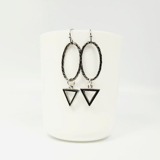 Gunmetal Oval Link + Triangle Earrings