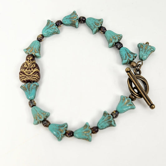 Happy Sitting Buddha + Blue Flower Bracelet