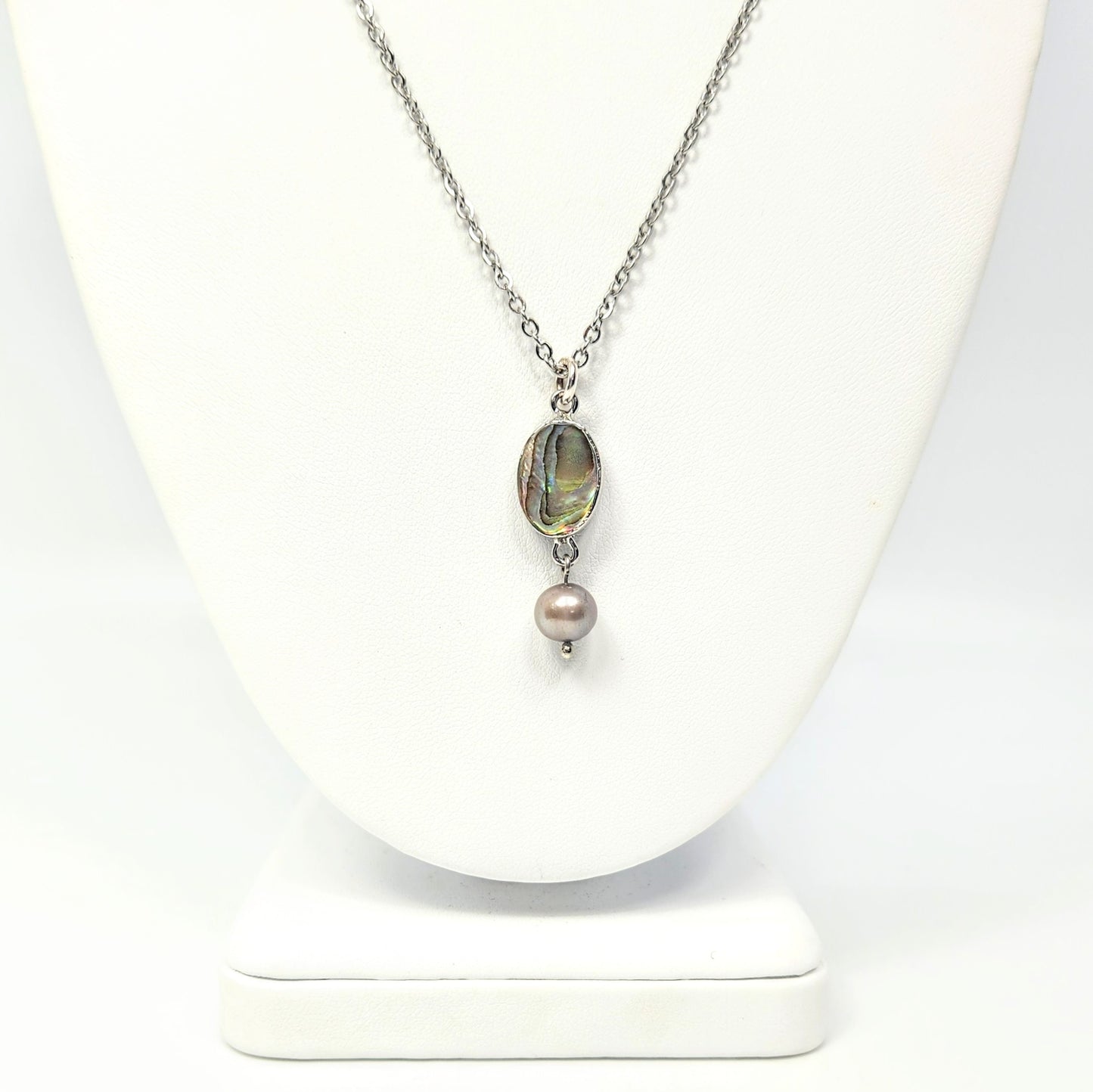 Abalone Oval Pendant + Freshwater Pearl Necklace
