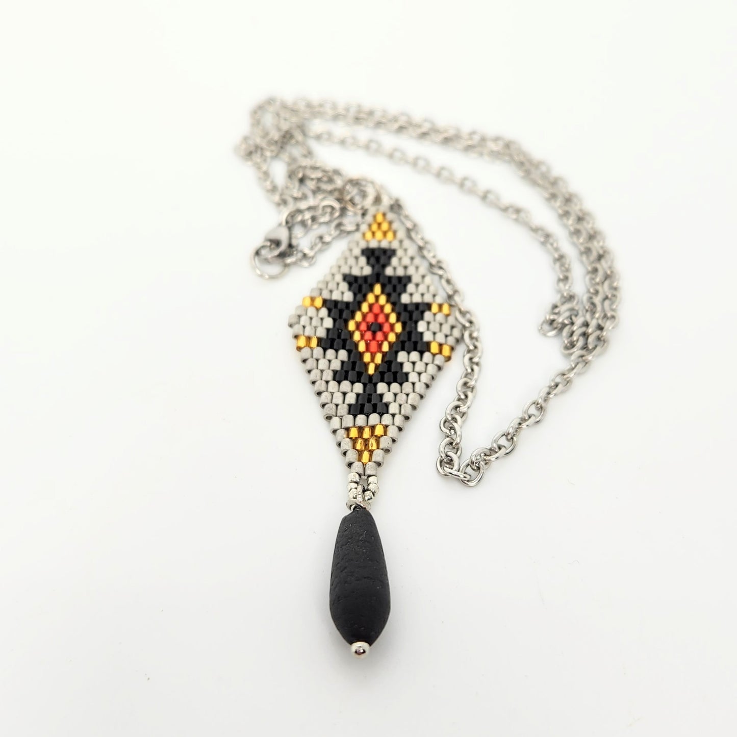 Seed Bead Diamond Pendant Necklace