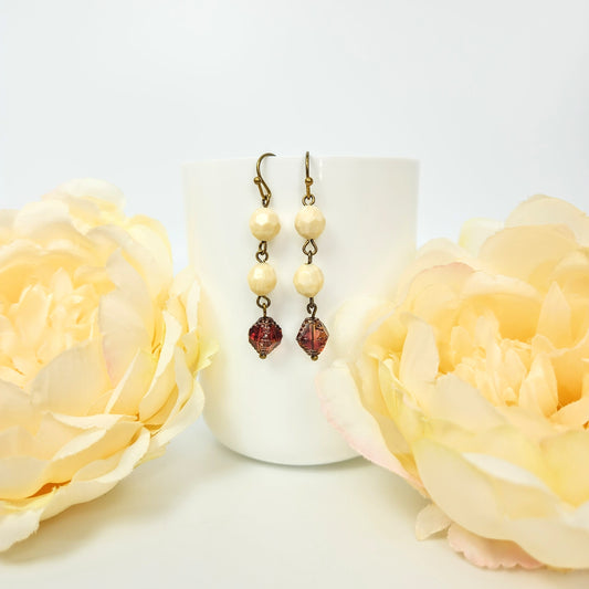 Ivory + Wine Dangle Earrings