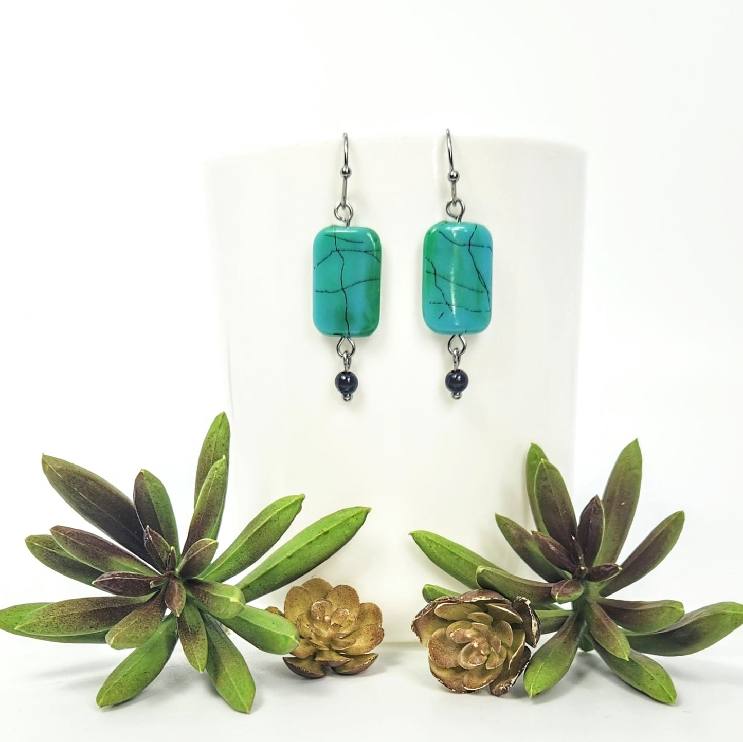 Turquoise Abstract Rectangle Earrings