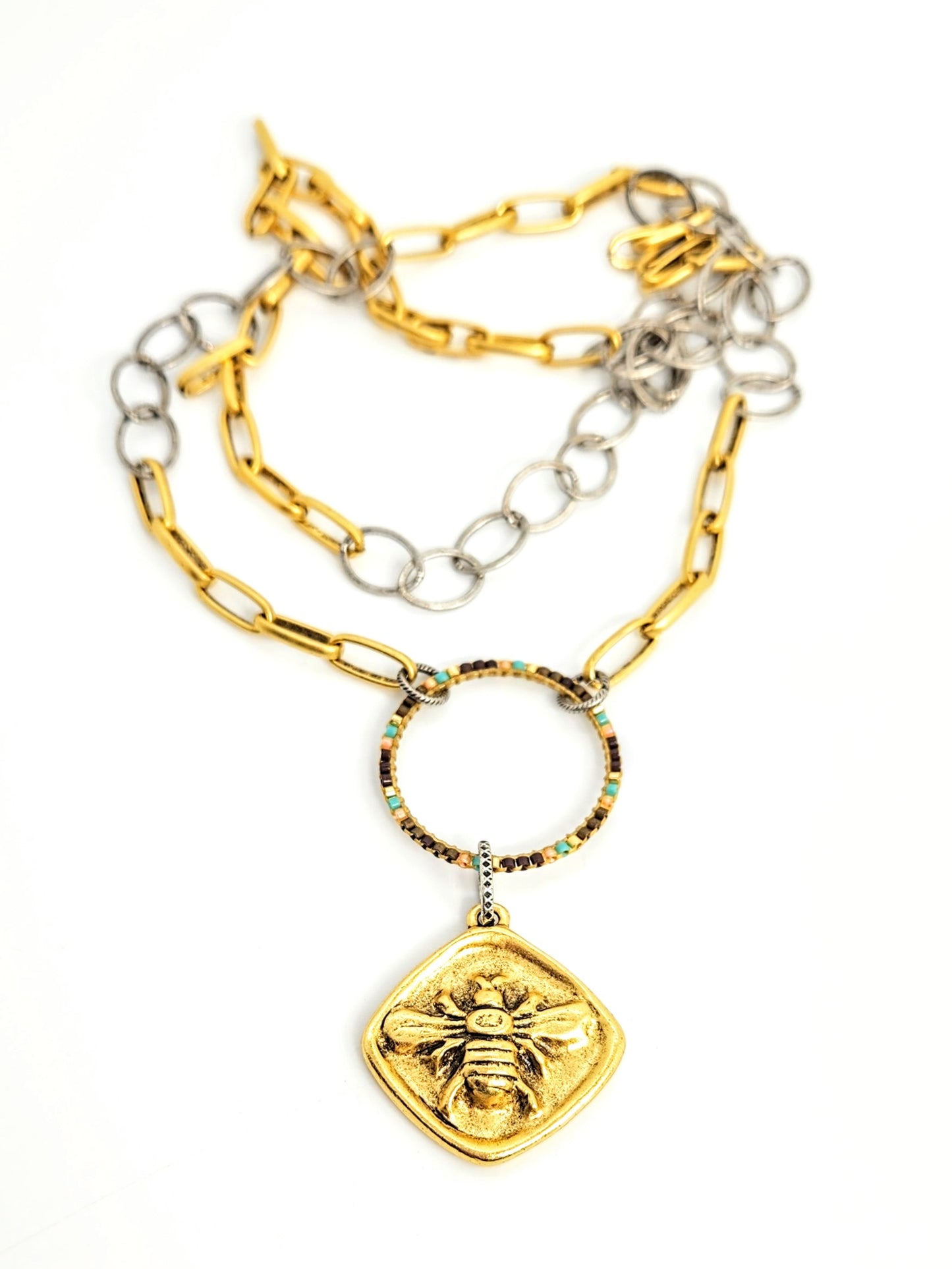 Bee Medallion Two-Tone Necklace