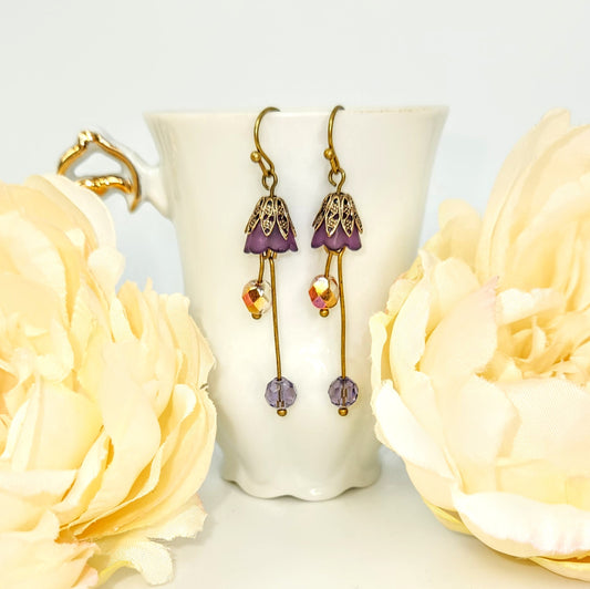 Bell Flower Purple Dangle Earrings