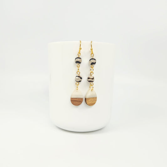 Wood & Resin Teardrops + Etched Agate Earrings