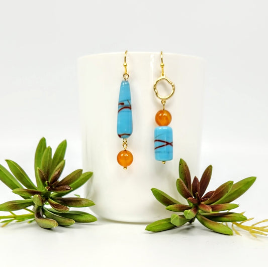 Carnelian + Ceramic Blue Earrings