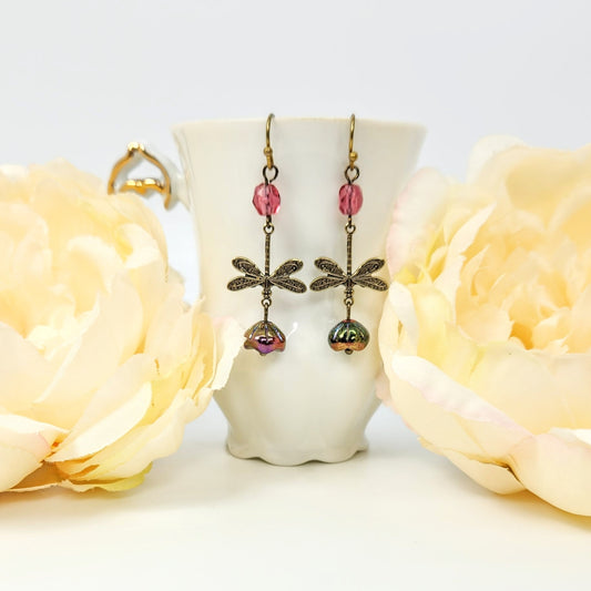 Desending Dragonfly + Bell Flower Earrings