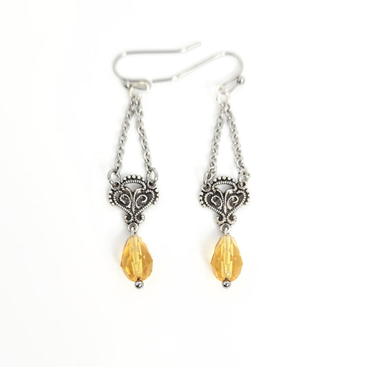 Topaz Czech Glass + Heart Link Earrings