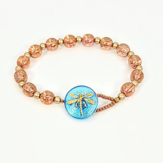 Dragonfly on Blue Button Bracelet