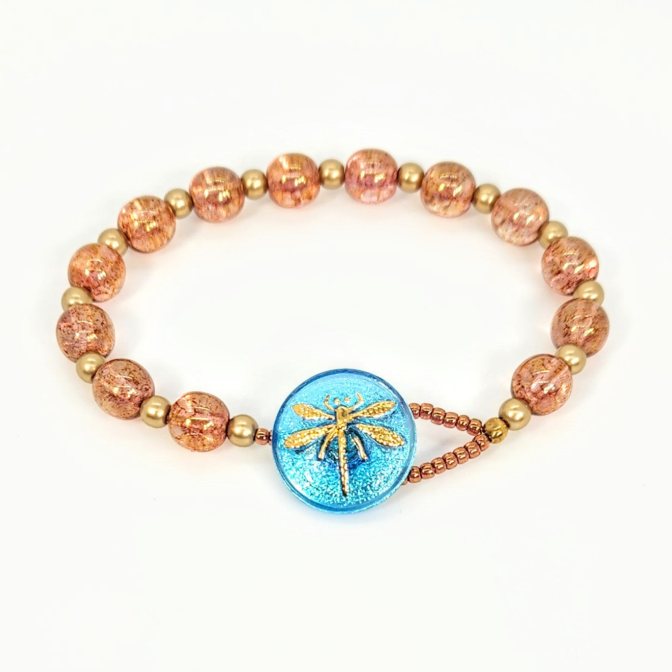 Dragonfly on Blue Button Bracelet