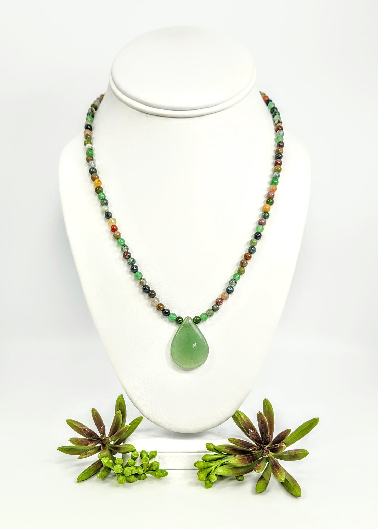 Fancy Jasper + Aventurine Teardrop Necklace