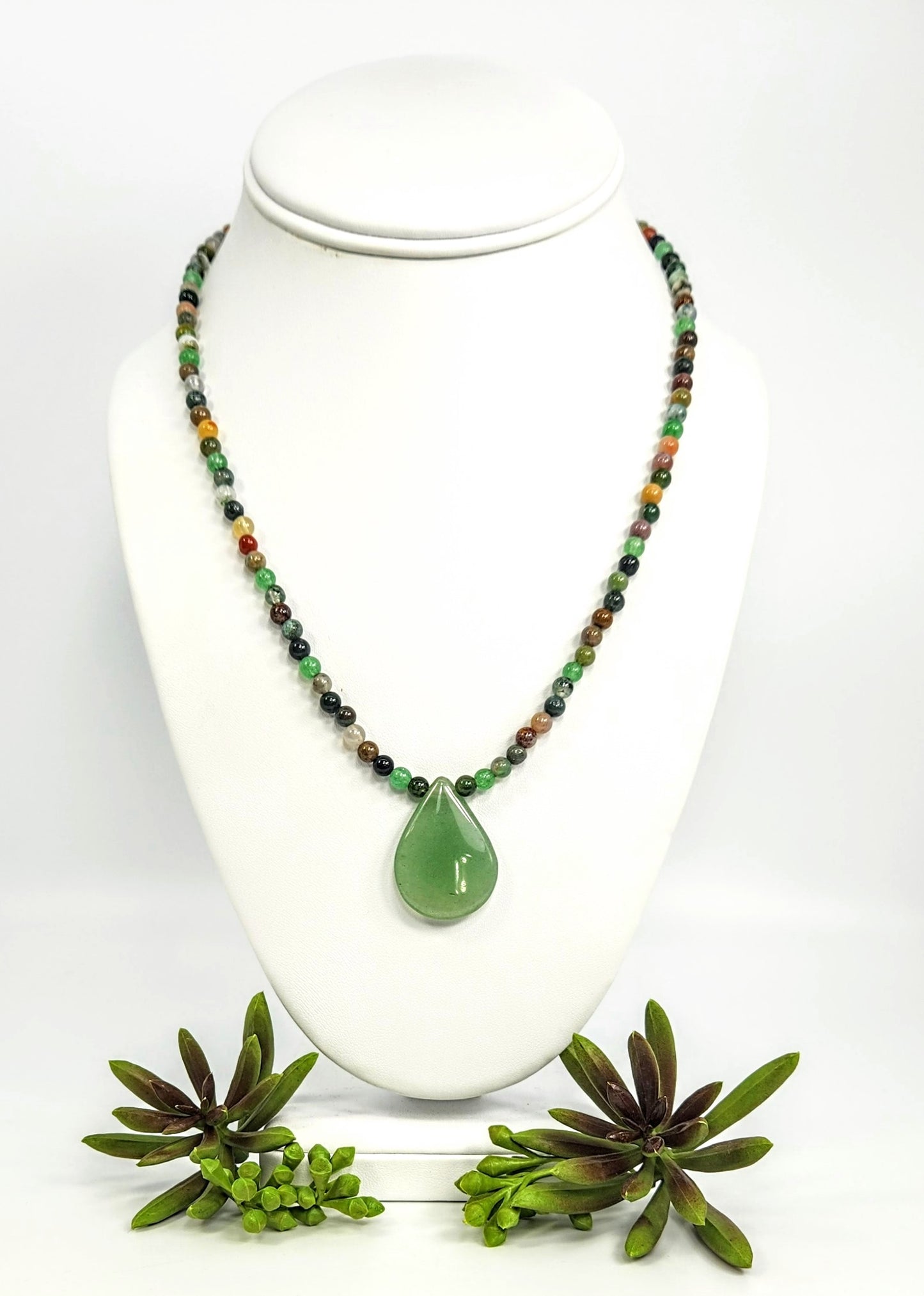 Fancy Jasper + Aventurine Teardrop Necklace