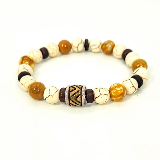 Zig-Zag Howlite & Fire Agate Unisex Bracelet