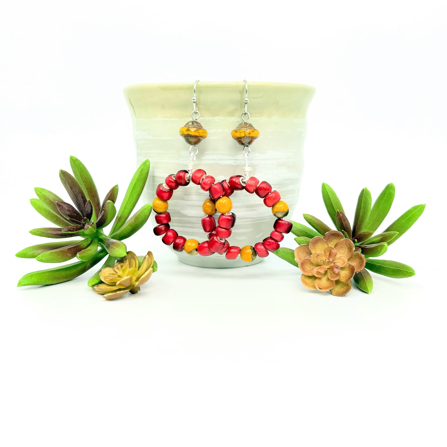 Red + Gold Boho Hoops