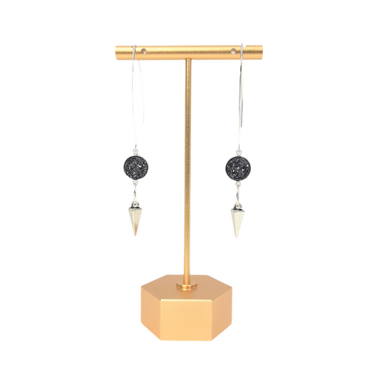 Horse Eye Silver + Druzy Black + Spike Earrings