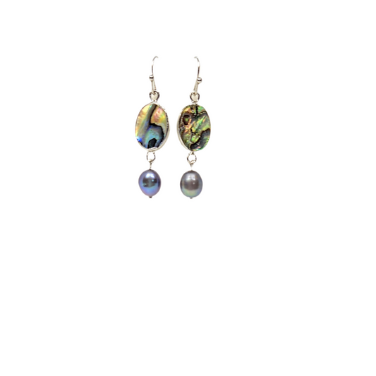 Abalone Oval + Freshwater Pearl Earrings