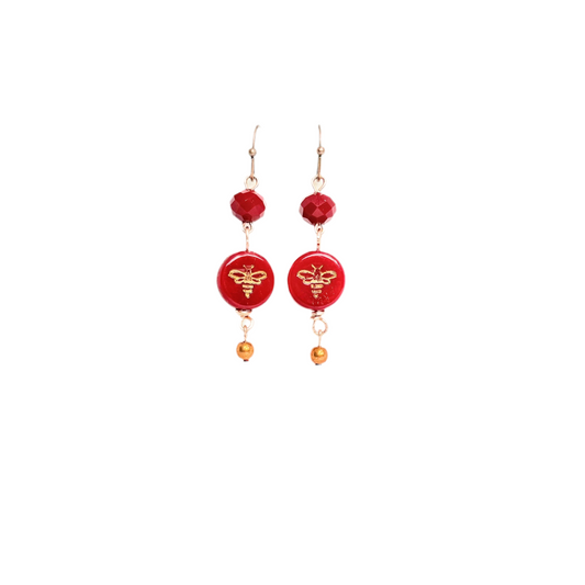 Bee on Red Earrings