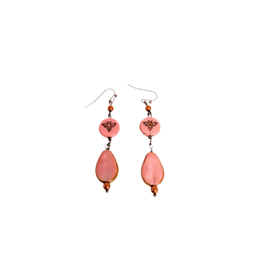 Bee on Pink Teardrop Earrings
