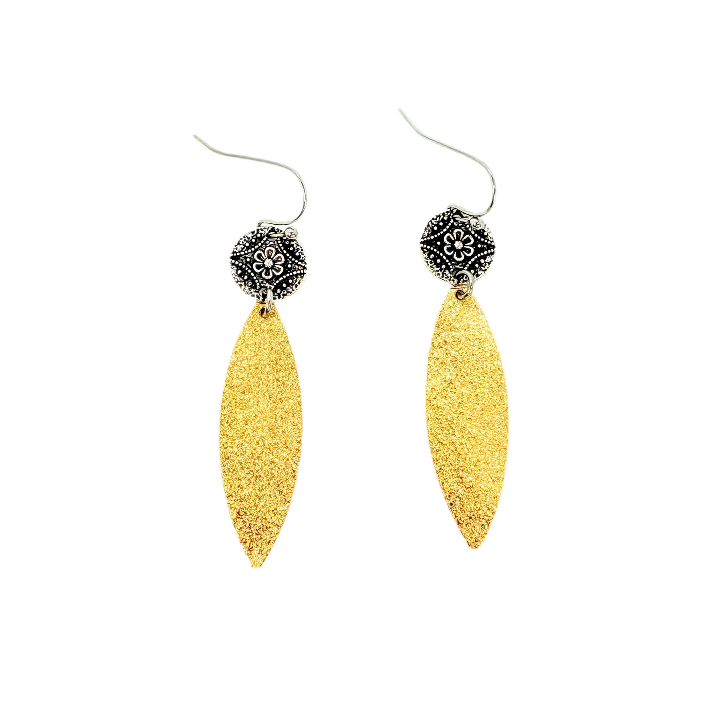 Flower + Gold Sparkle Dangle Earrings