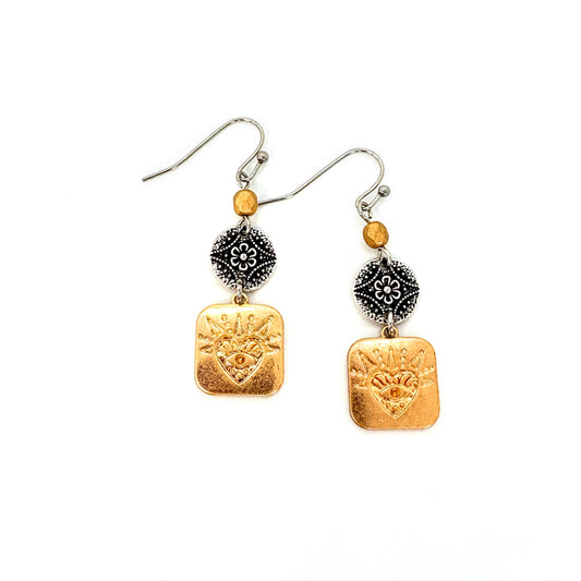 Sacred Heart Eye + Flower Earrings