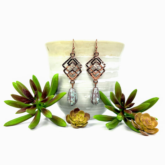 Diamond Overlay + Blue Earrings