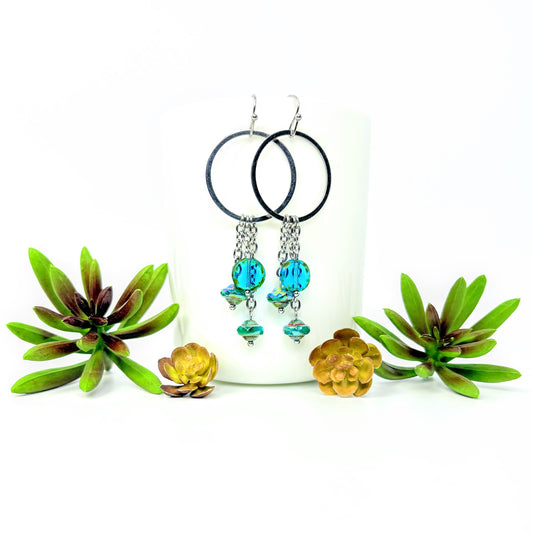 Turquoise Glass on Circle Earrings