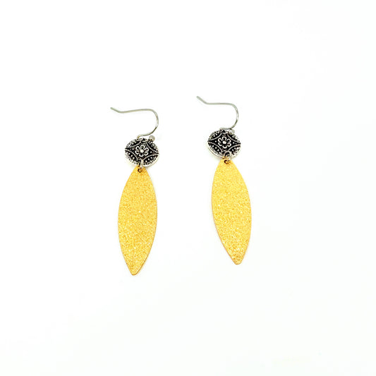 Flower + Gold Sparkle Dangle Earrings