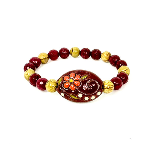 Orange Flower on Maroon Bracelet
