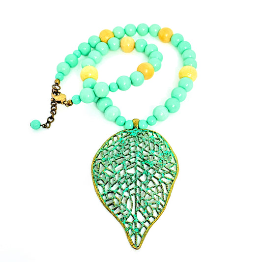 Leaf Pendant Patina Necklace