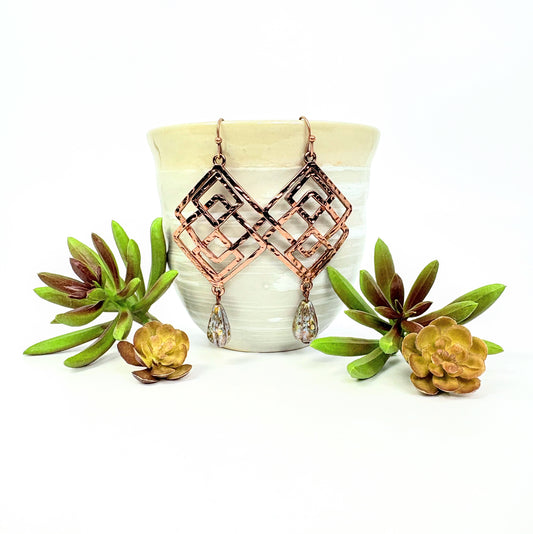 Bold Copper Diamond Overlay with Teardrops