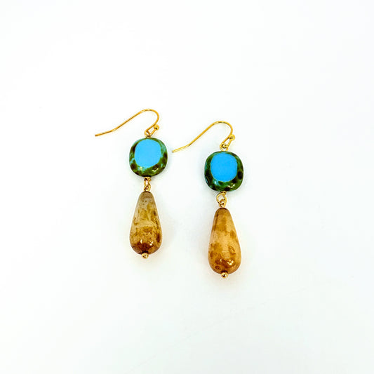 Earrings Blue Square + Teardrops