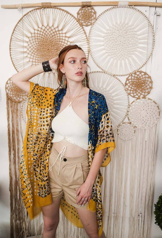 Chartreuse + Indigo Kimono