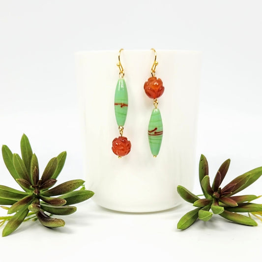 Carnelian + Green Ceramic Earrings