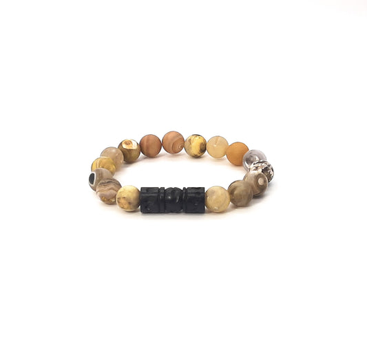 Blaze Agate Matte + Wooden Focal Bracelet