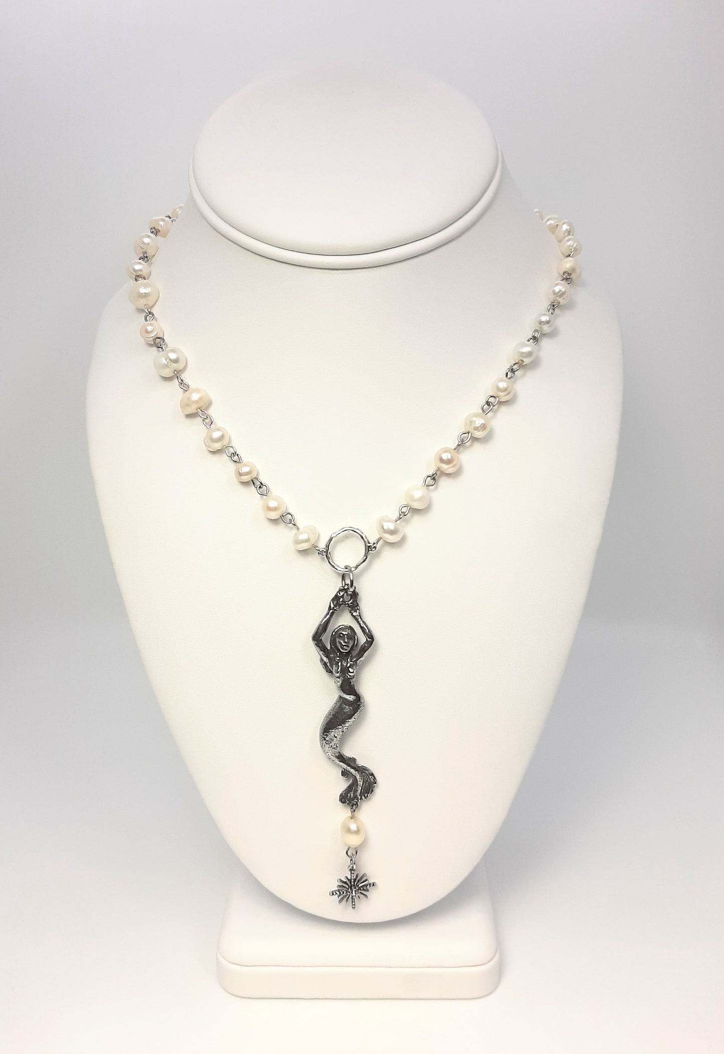 Freshwater Pearls + Mermaid Necklace