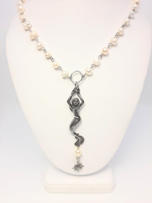 Freshwater Pearls + Mermaid Necklace
