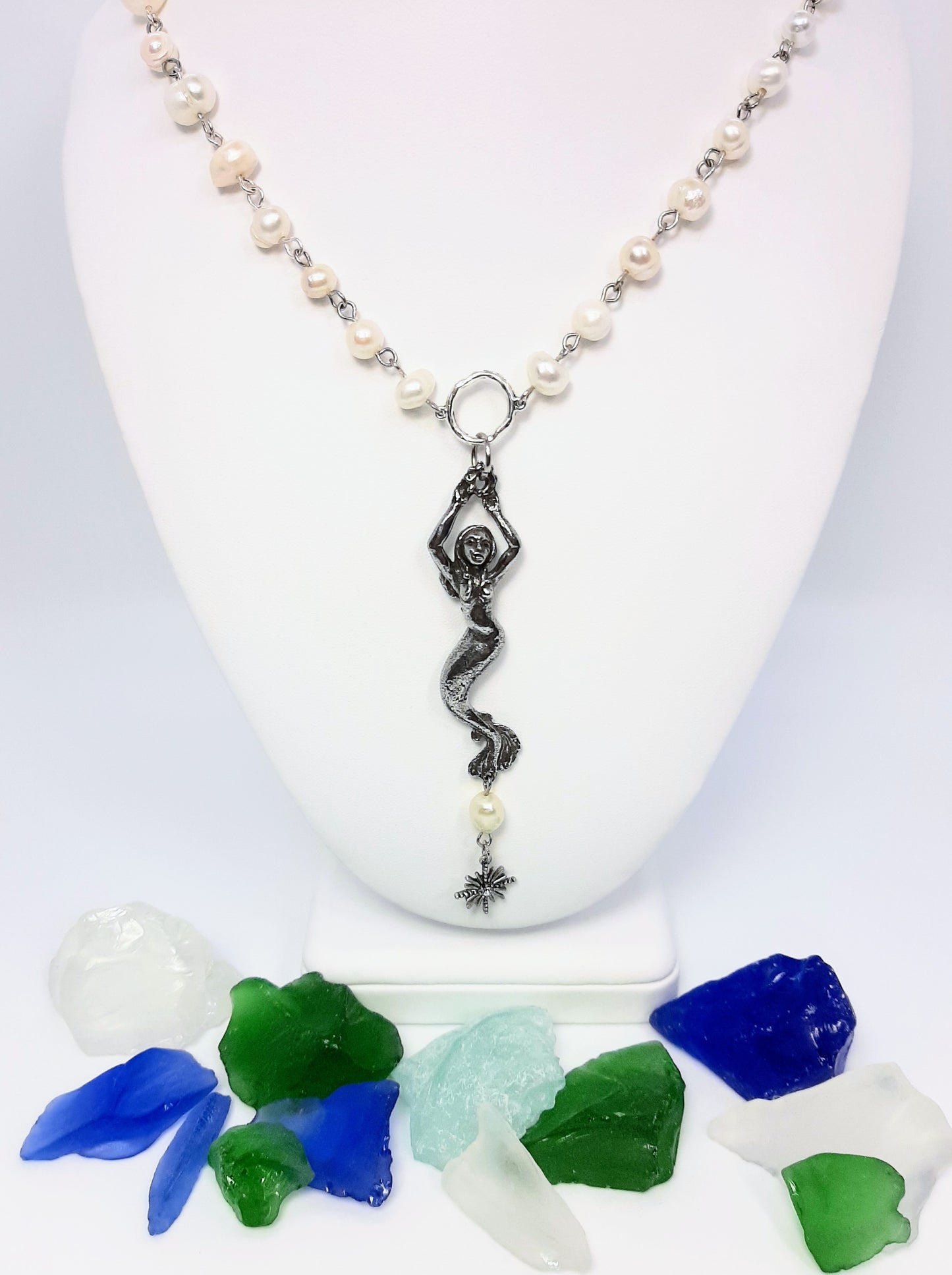 Freshwater Pearls + Mermaid Necklace