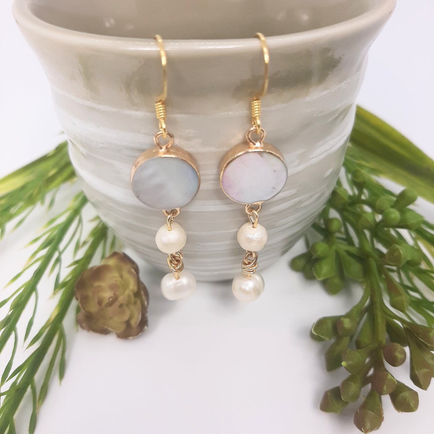 Lip Shell + Freshwater Pearls Earrings