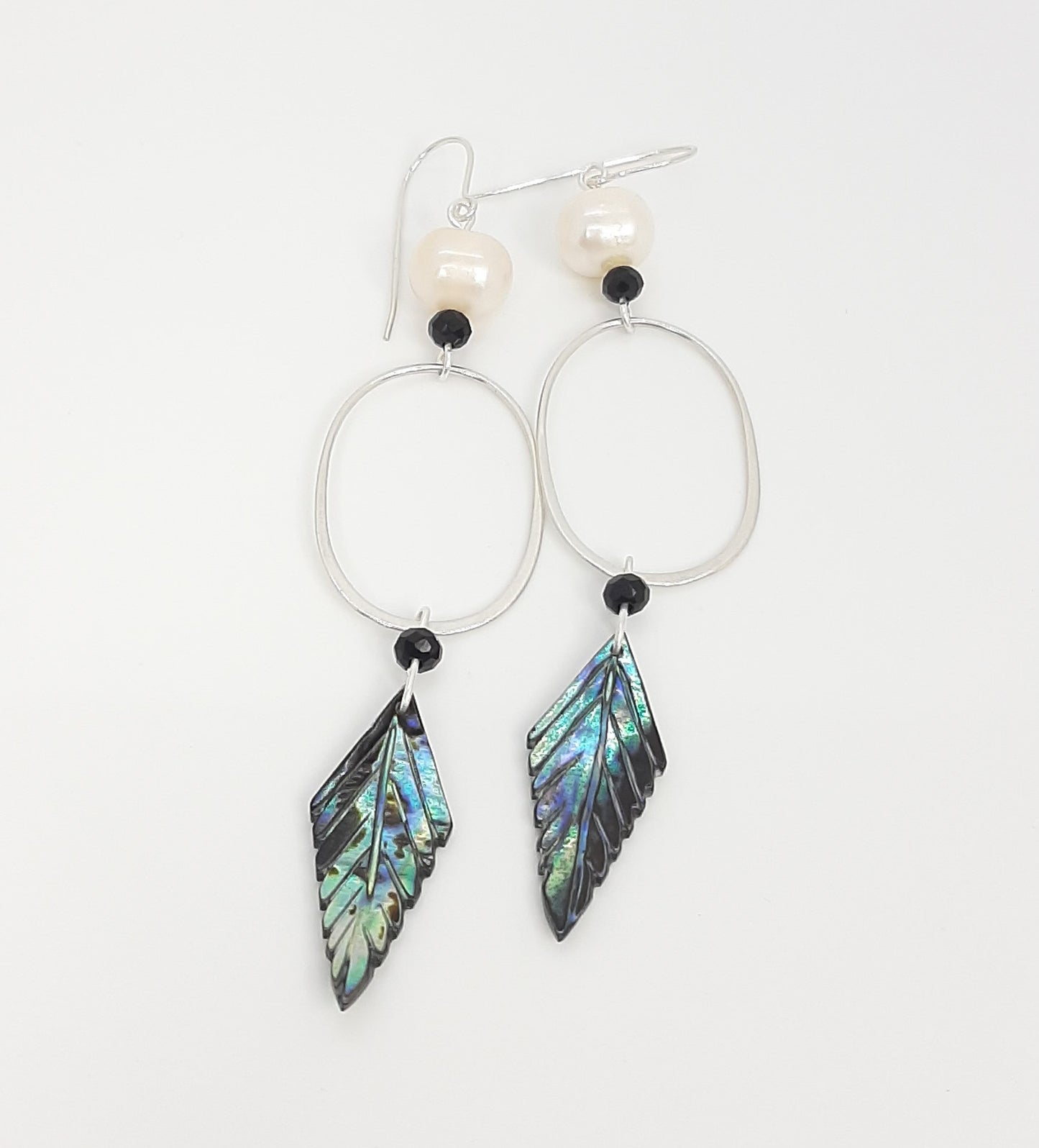 Abolone + Freshwater Pearls + Sterling Silver Oval Link Earrings