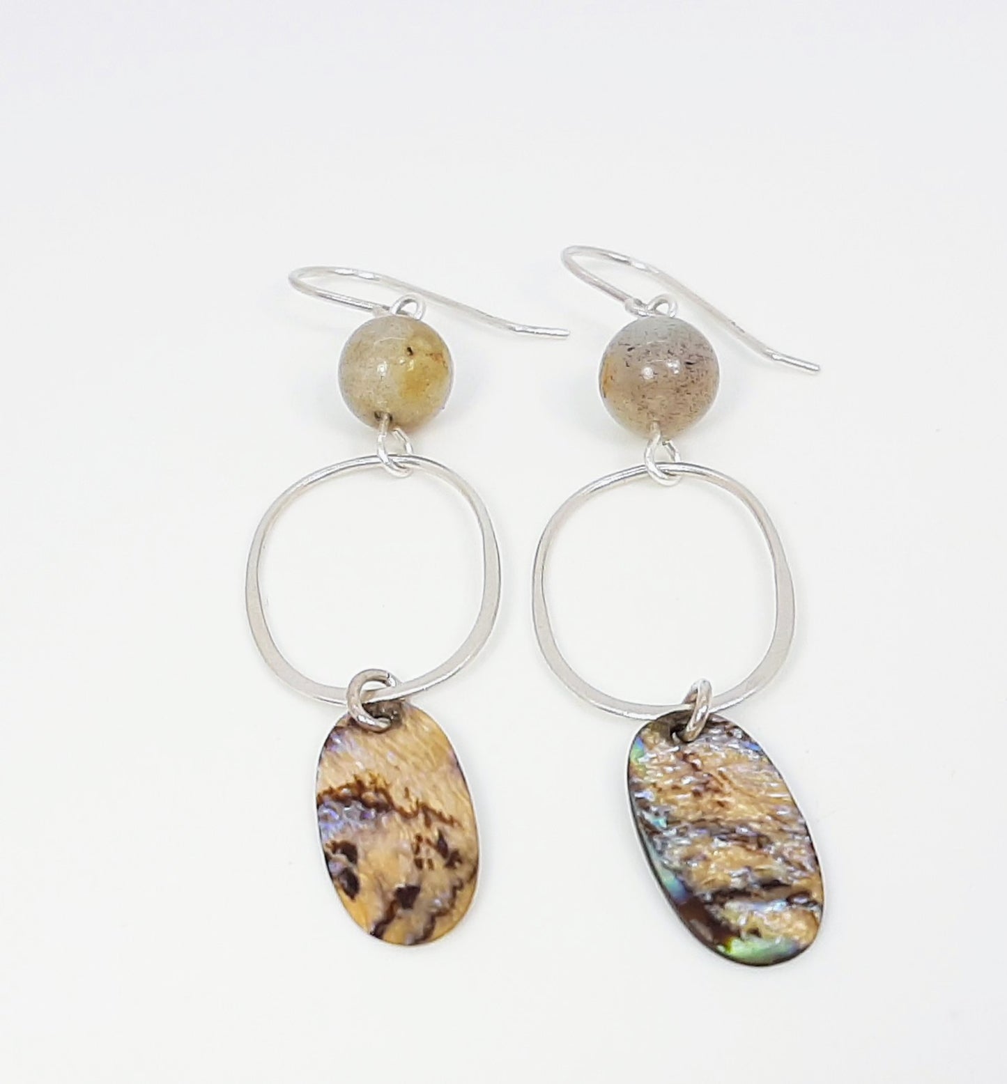 Abalone Oval + Laborodite  + Sterling Silver Oval Link Earrings