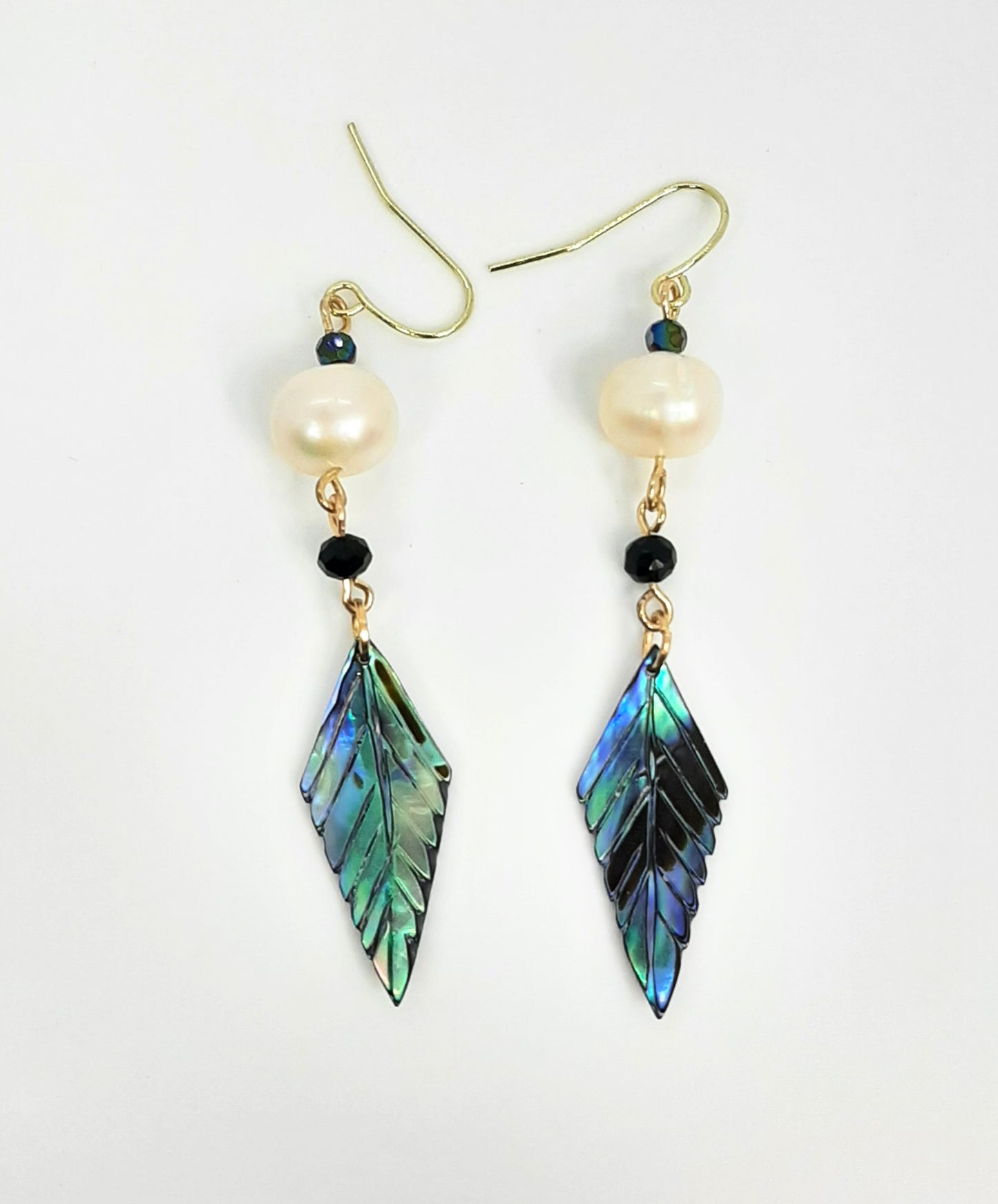 Freshwater Pearls + Abalone Leaves Earrings