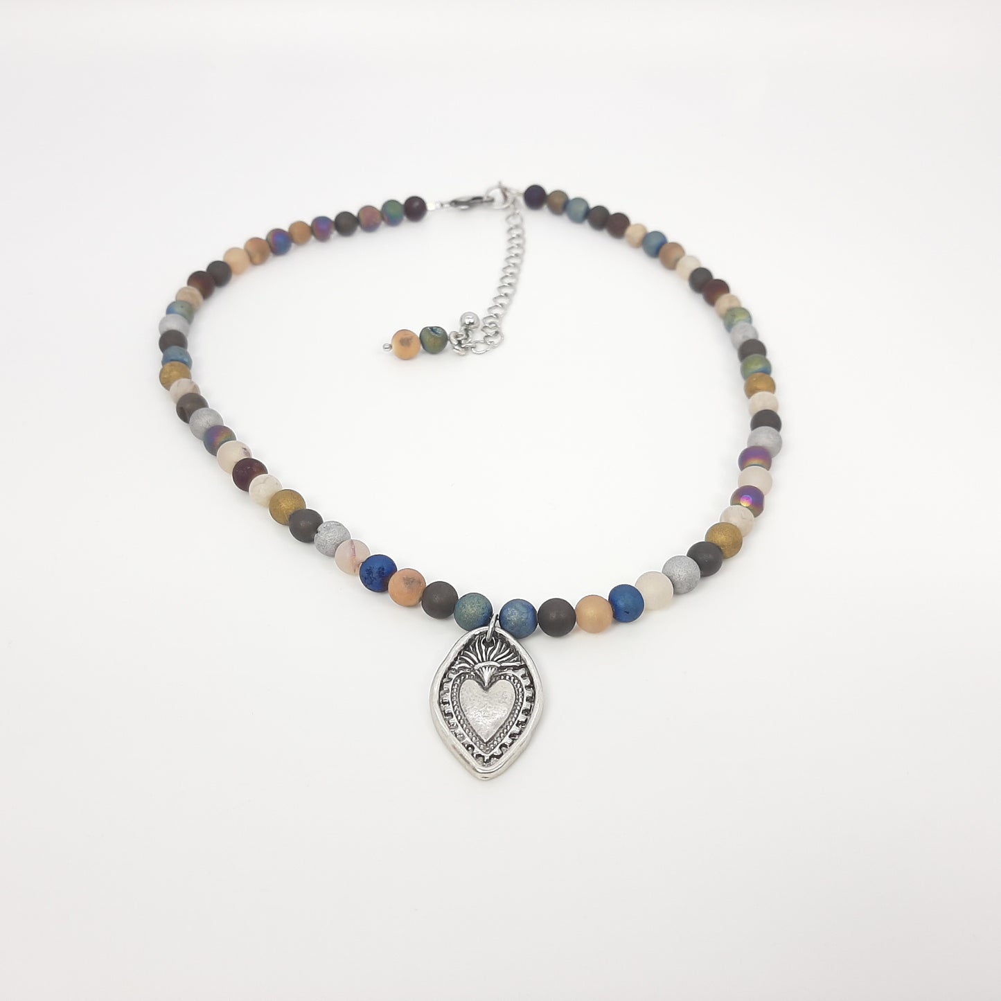 Druzy Multi + Sacred Heart Necklace