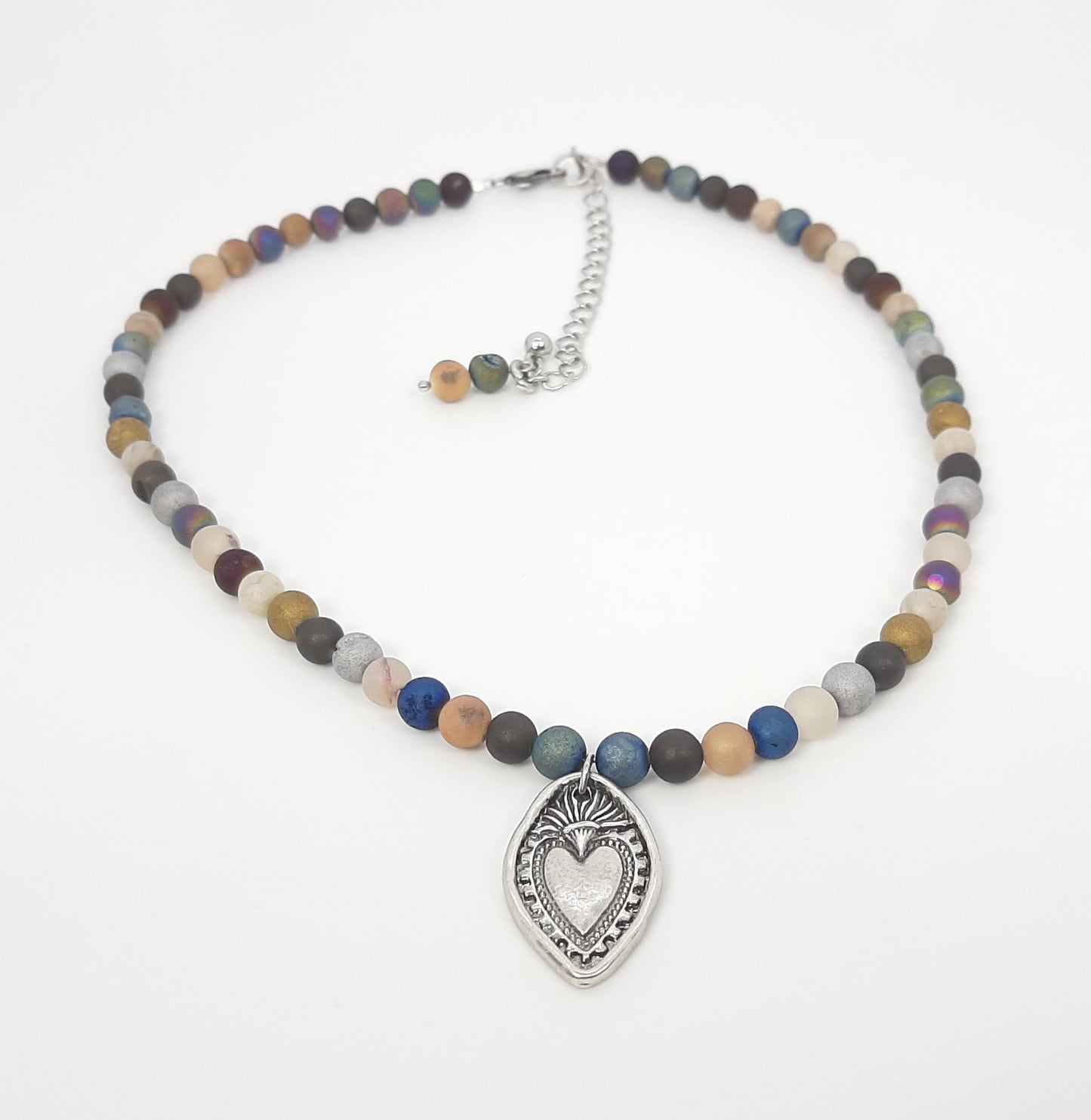Druzy Multi + Sacred Heart Necklace
