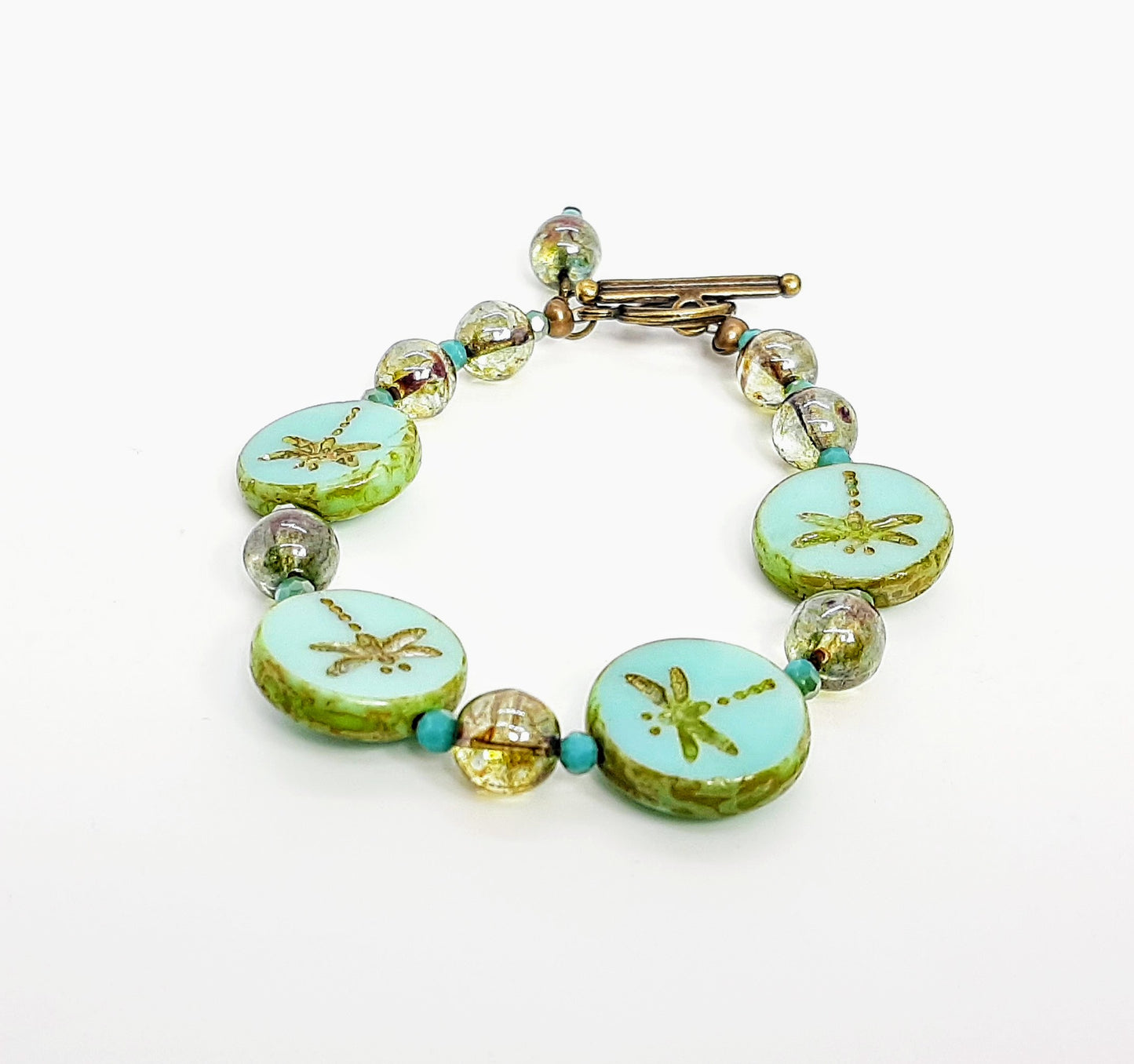 Clarissa's Dragonflies Seafoam Green Toggle Clasp Bracelet