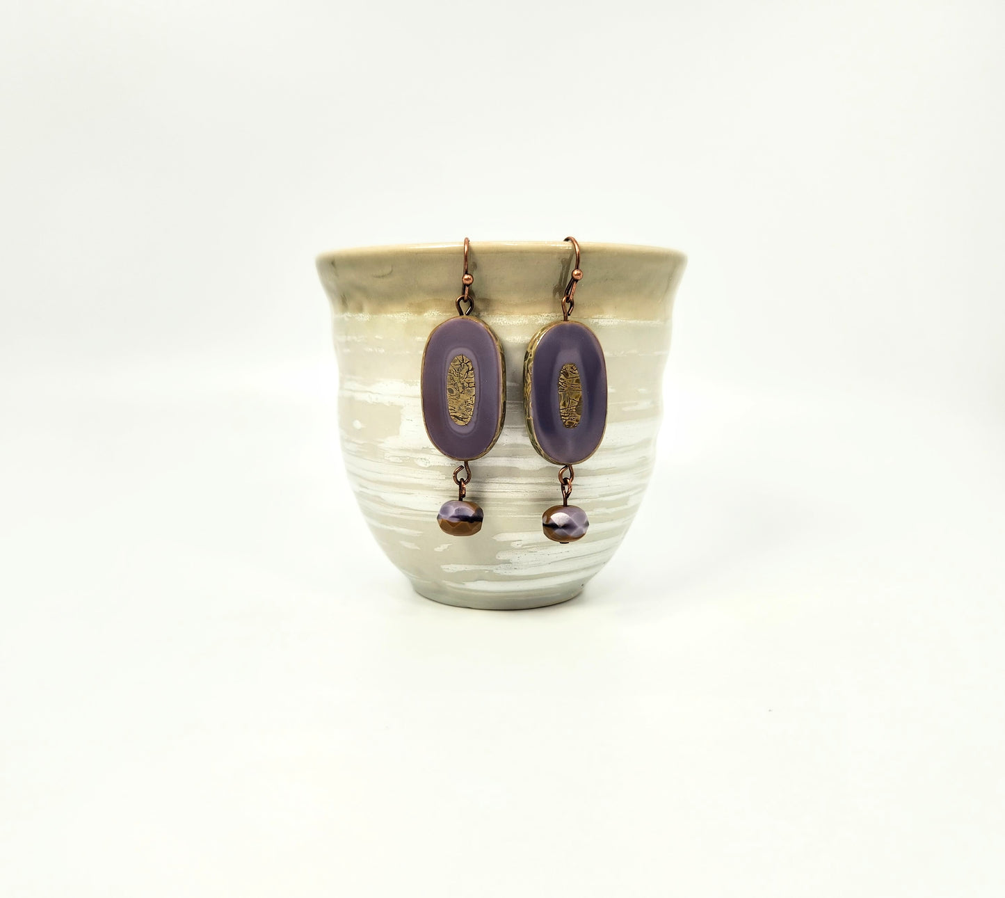 Lavender Czech Glass Oval Earrings