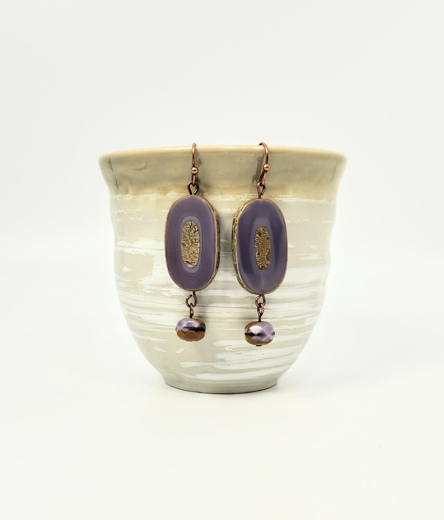 Lavender Czech Glass Oval Earrings